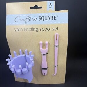Crafters Square Yarn Knitting Spool Loom 3 Piece Craft Set New
